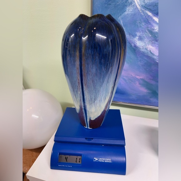 SOLD Bill Campbell Signed Art Pottery Drip Glaze Vase 12.5” Scalloped Rim - Picture 8 of 8